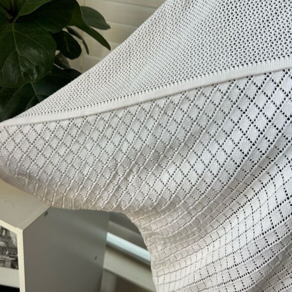 Magaschoni Pointelle Knit Pullover Top M White Short Sleeve Formal Casual NWT - Picture 6 of 9